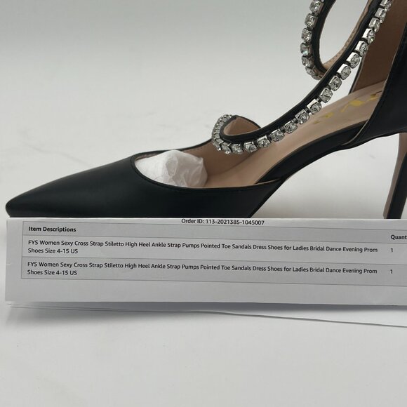 Black Studded Sexy Cross Strap High Heel Ankle Strap Pointed Toe Pumps Prom Shoe - Picture 7 of 7